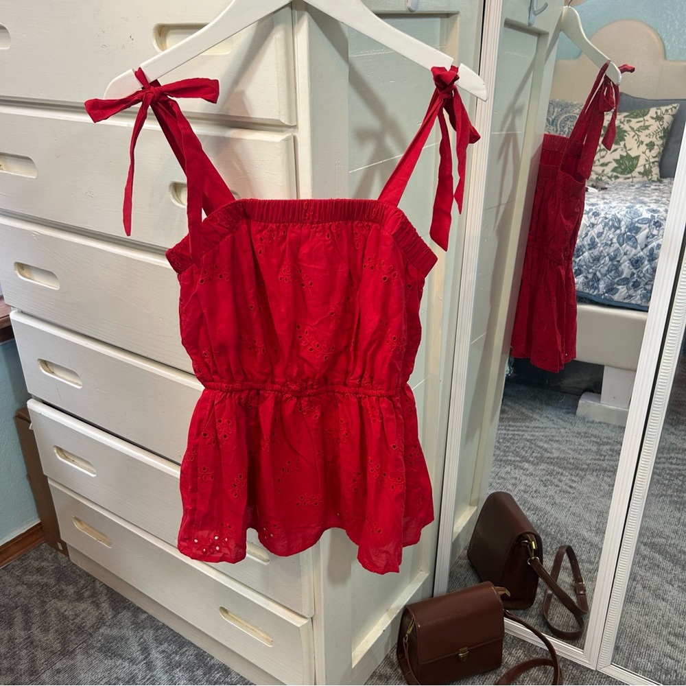 Maurices Red Eyelet Dress with Bow Straps Adorable Tie Summer Top✨